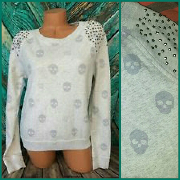 PINK Victoria's Secret Sweaters - Victoria's Secret Pink Bling Stud Skull Crew Neck